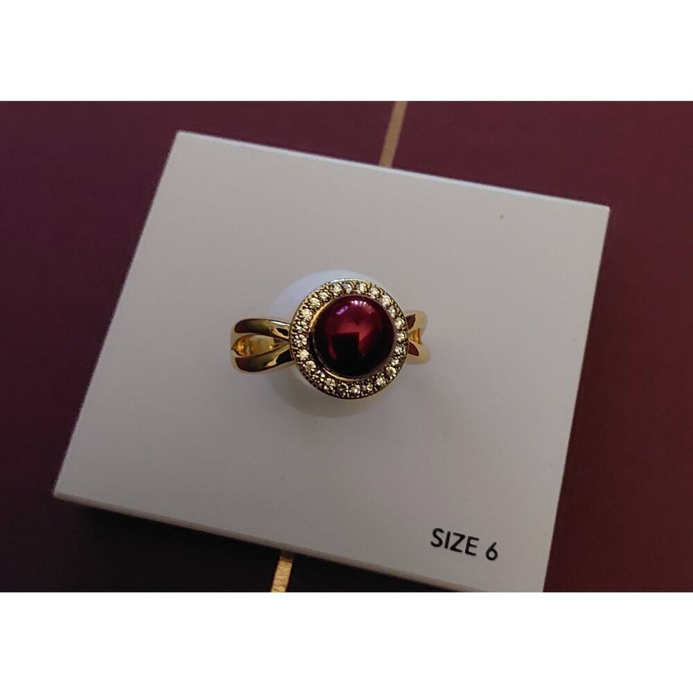 New~Gorgeous Red Pearl & White Sapphire Halo Design Ring Sz 6~18KYGP